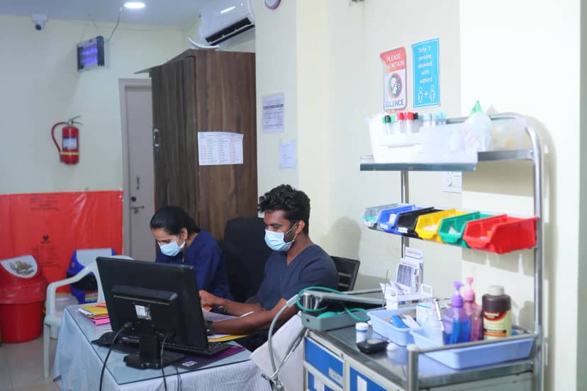 Staff at the nursing station in the ward at Caspian Healthcare